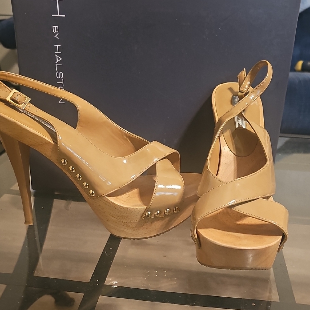 Halston Heritage Camel Strappy Heels